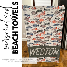 Load image into Gallery viewer, PRE-ORDER / Personalized Beach Towels, boy *CLOSING 5/26 @ NOON