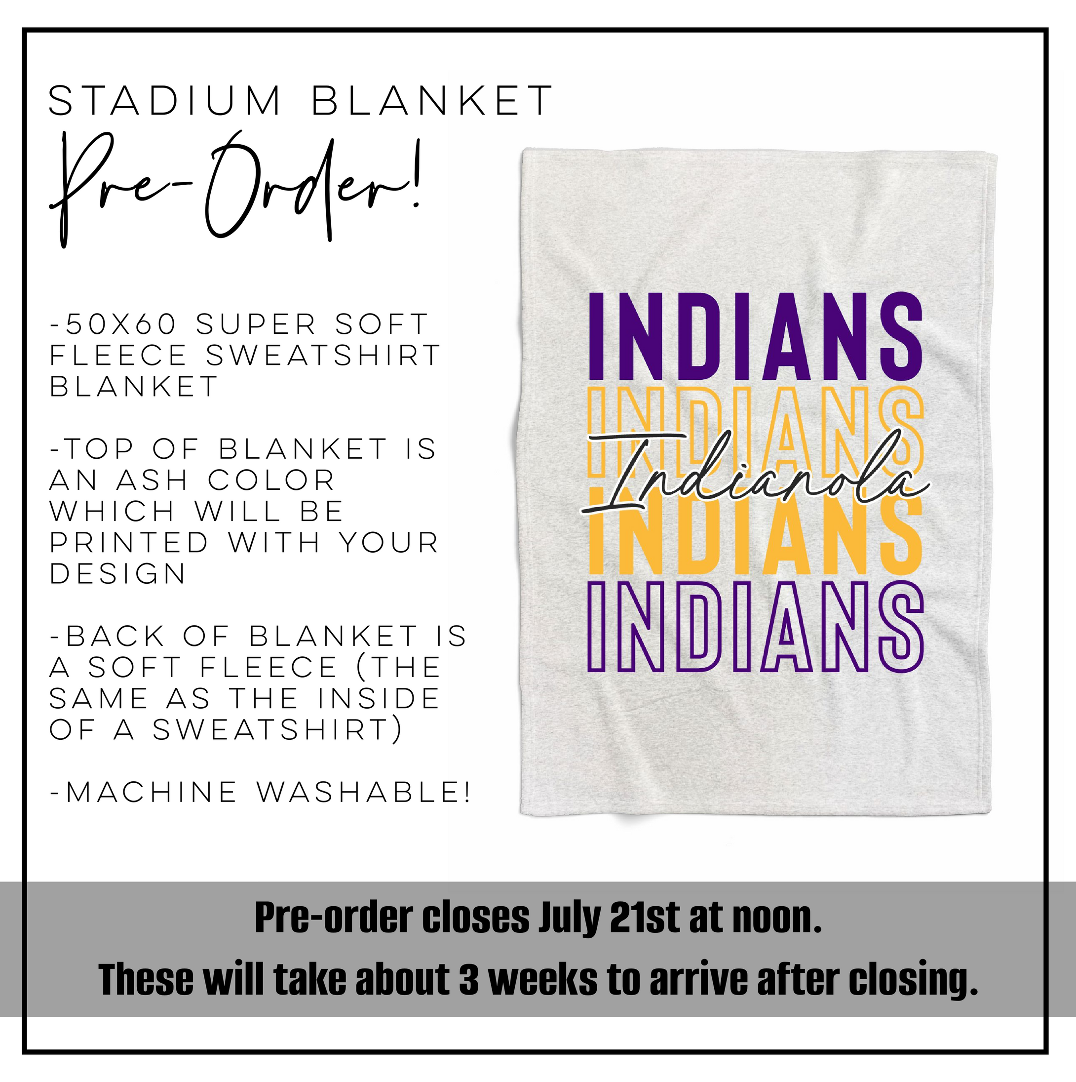 PRE-ORDER | Indianola Indians Stadium Blanket