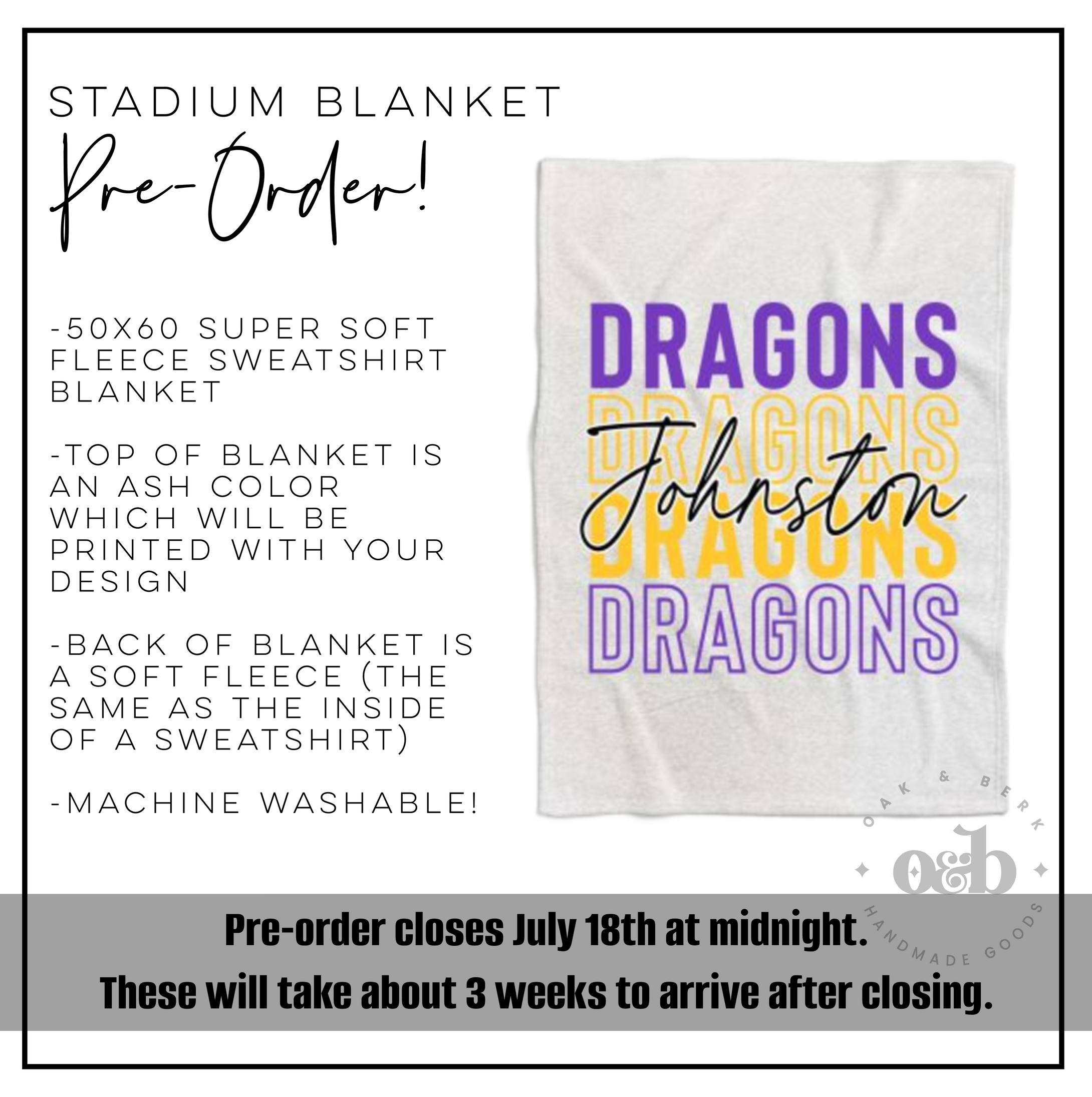 PRE-ORDER | Johnston Stadium Blanket