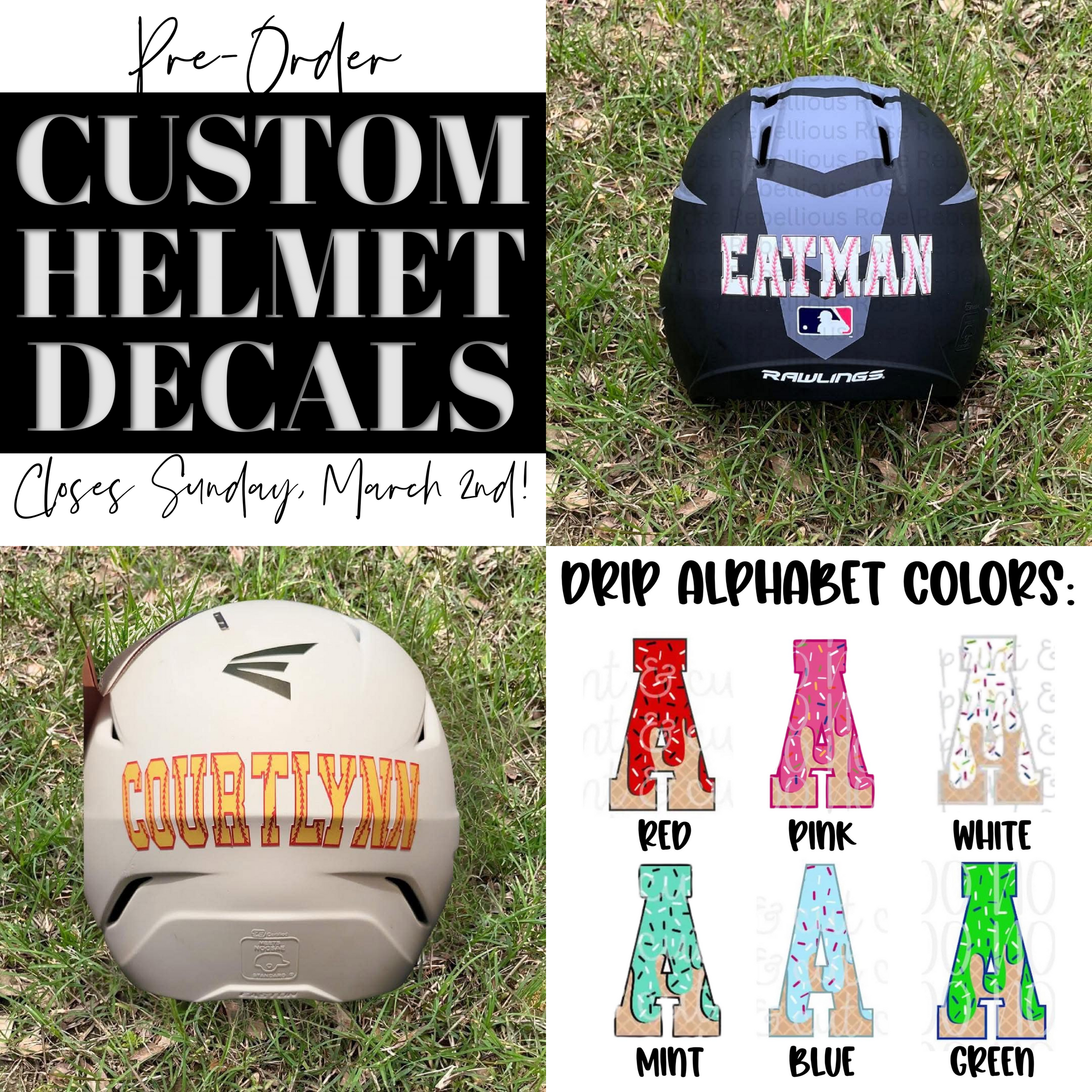 PRE-ORDER / Baseball + Softball Custom Helmet Decal