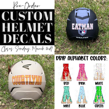 Load image into Gallery viewer, PRE-ORDER / Baseball + Softball Custom Helmet Decal