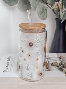 RTS / Glass Cup: Frosted Whimsical Garden 16oz