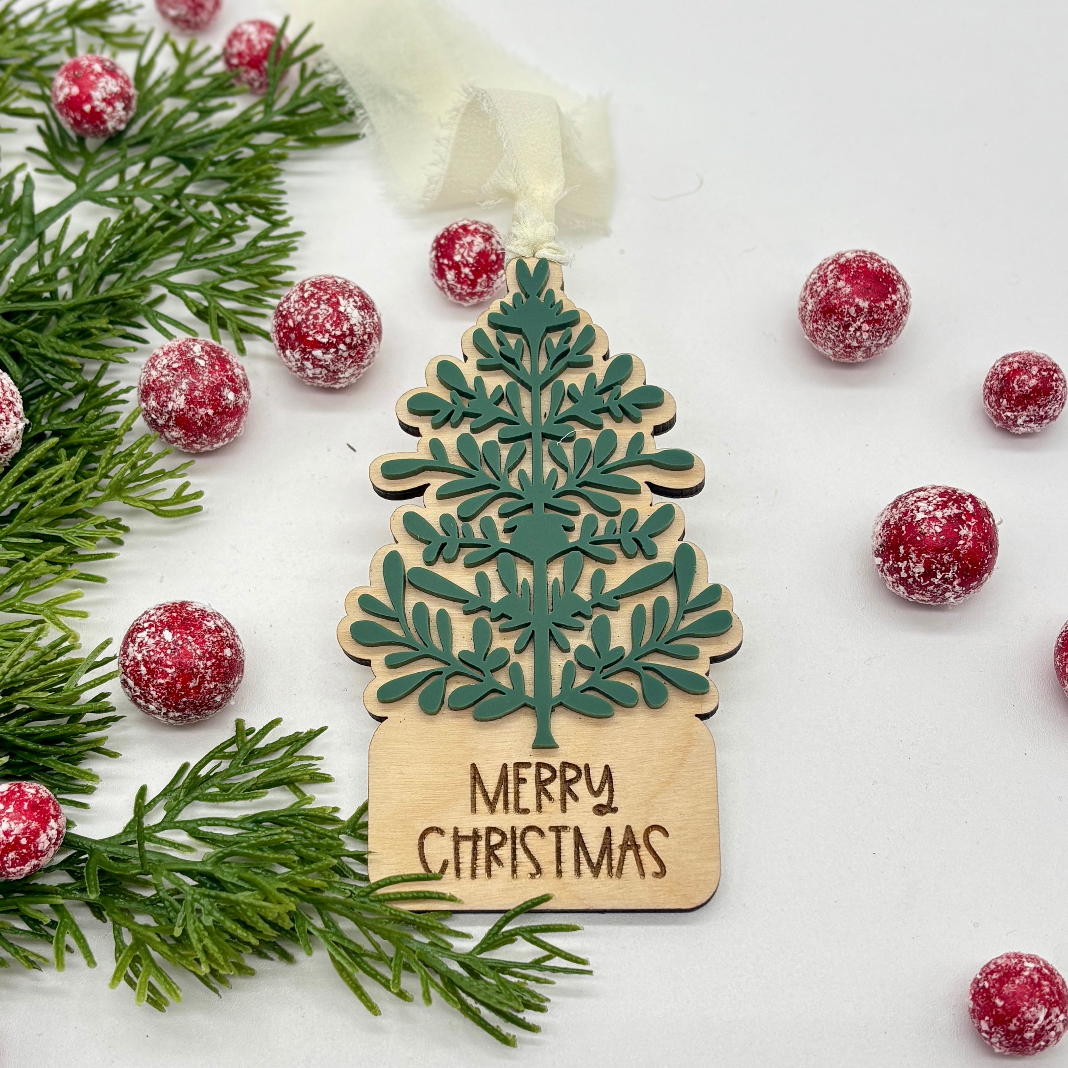 RTS / Merry Christmas + Acrylic Tree Ornament