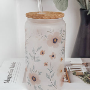 RTS / Glass Cup: Frosted Whimsical Garden 16oz