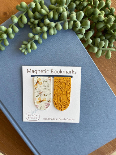 Magnetic Bookmark Pair | Floral & Lace Bookmarks