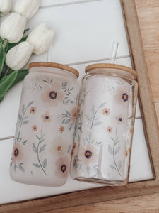 RTS / Glass Cup: Frosted Whimsical Garden 16oz