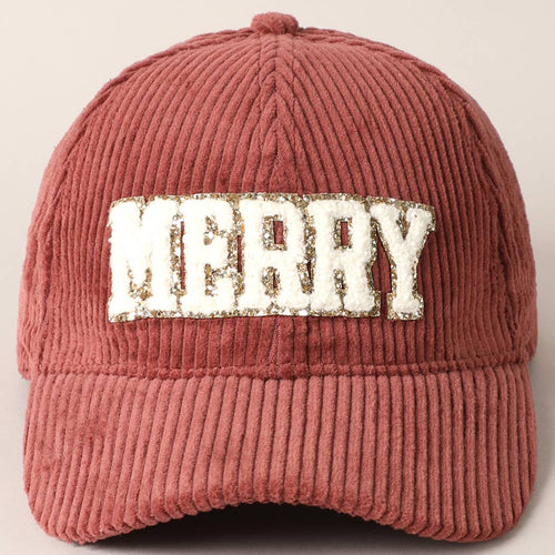 RTS / Merry Embroidered Patch Corduroy Hat, burgundy