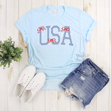 Load image into Gallery viewer, RTS / USA Checkered w/ Bows, ice blue