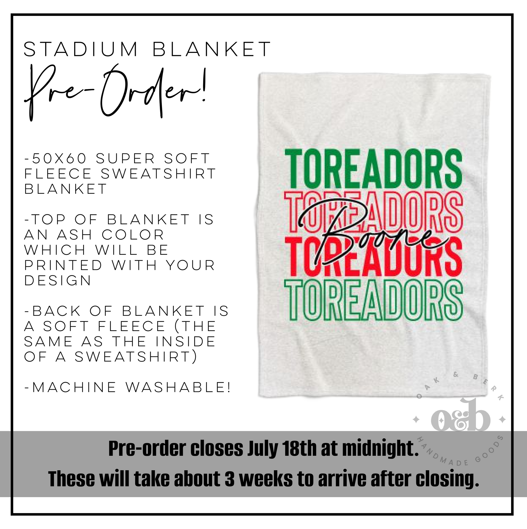 PRE-ORDER | Boone Stadium Blanket