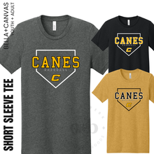 Load image into Gallery viewer, MTO - Canes Baseball Home Plate, Bella+Canvas Tee, adult+youth