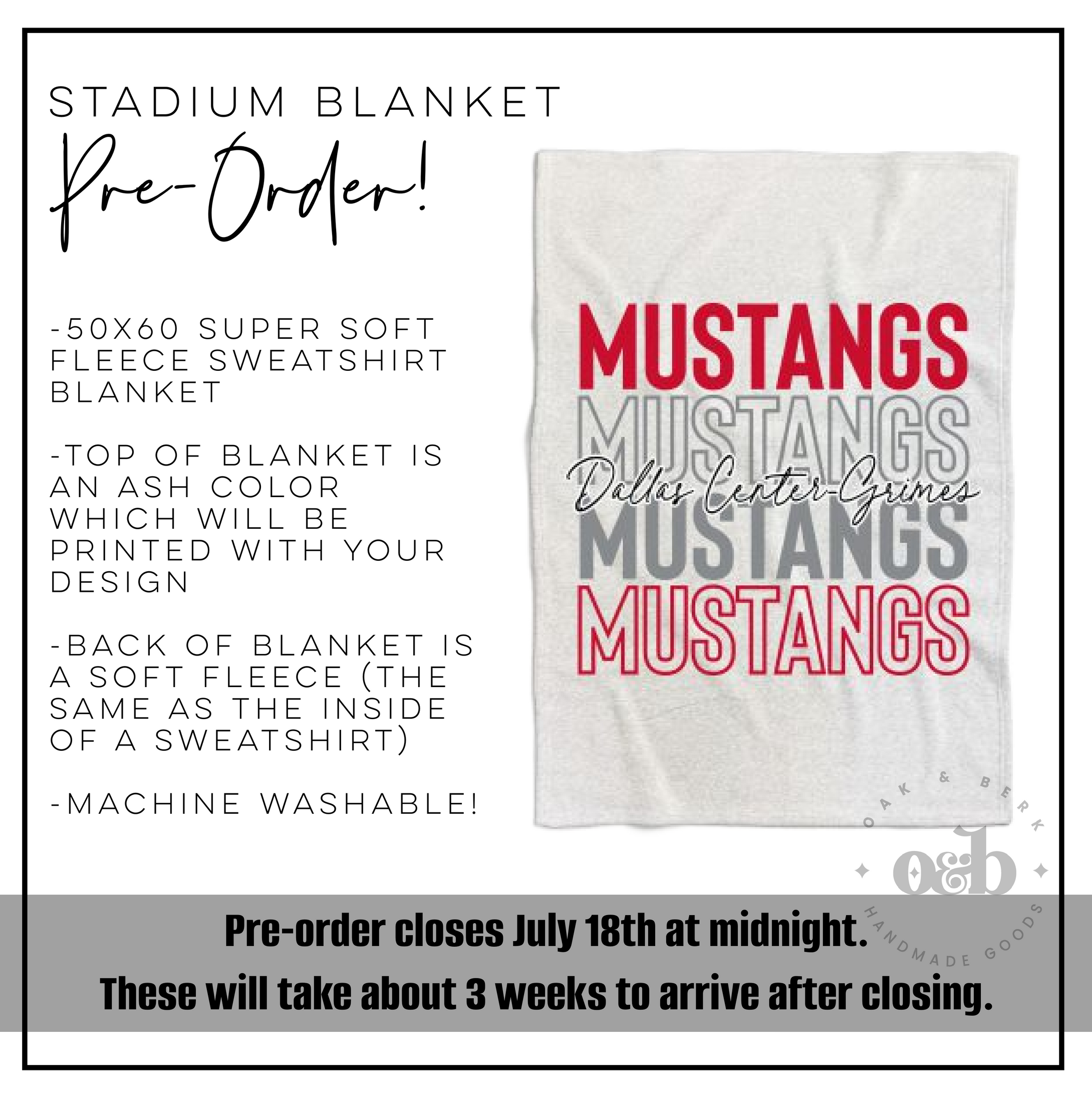 PRE-ORDER | Dallas Center-Grimes Stadium Blanket