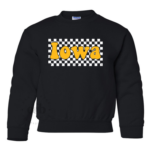 RTS / Retro Checkered Iowa, youth crewneck