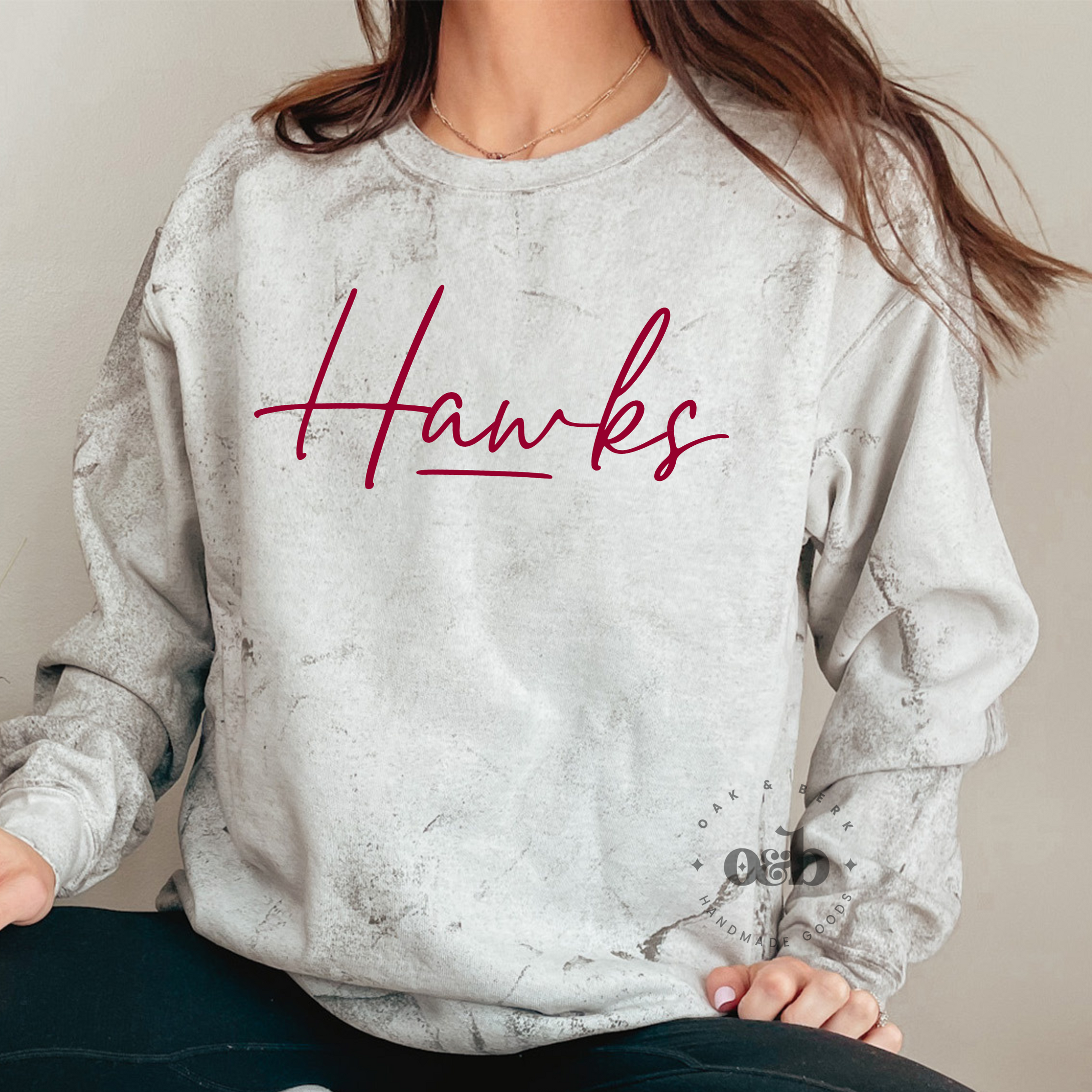 MTO / Hawks Script, maroon lettering