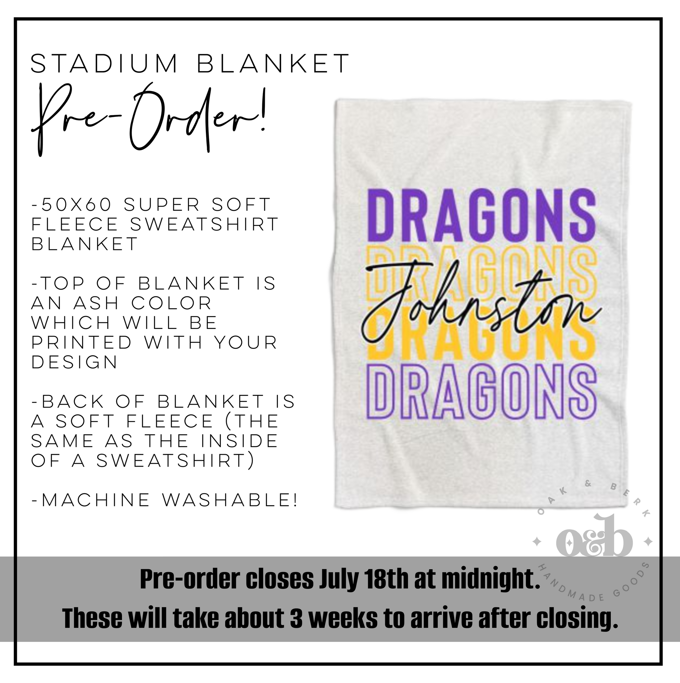 READY TO SHIP | Johnston Stadium Blanket