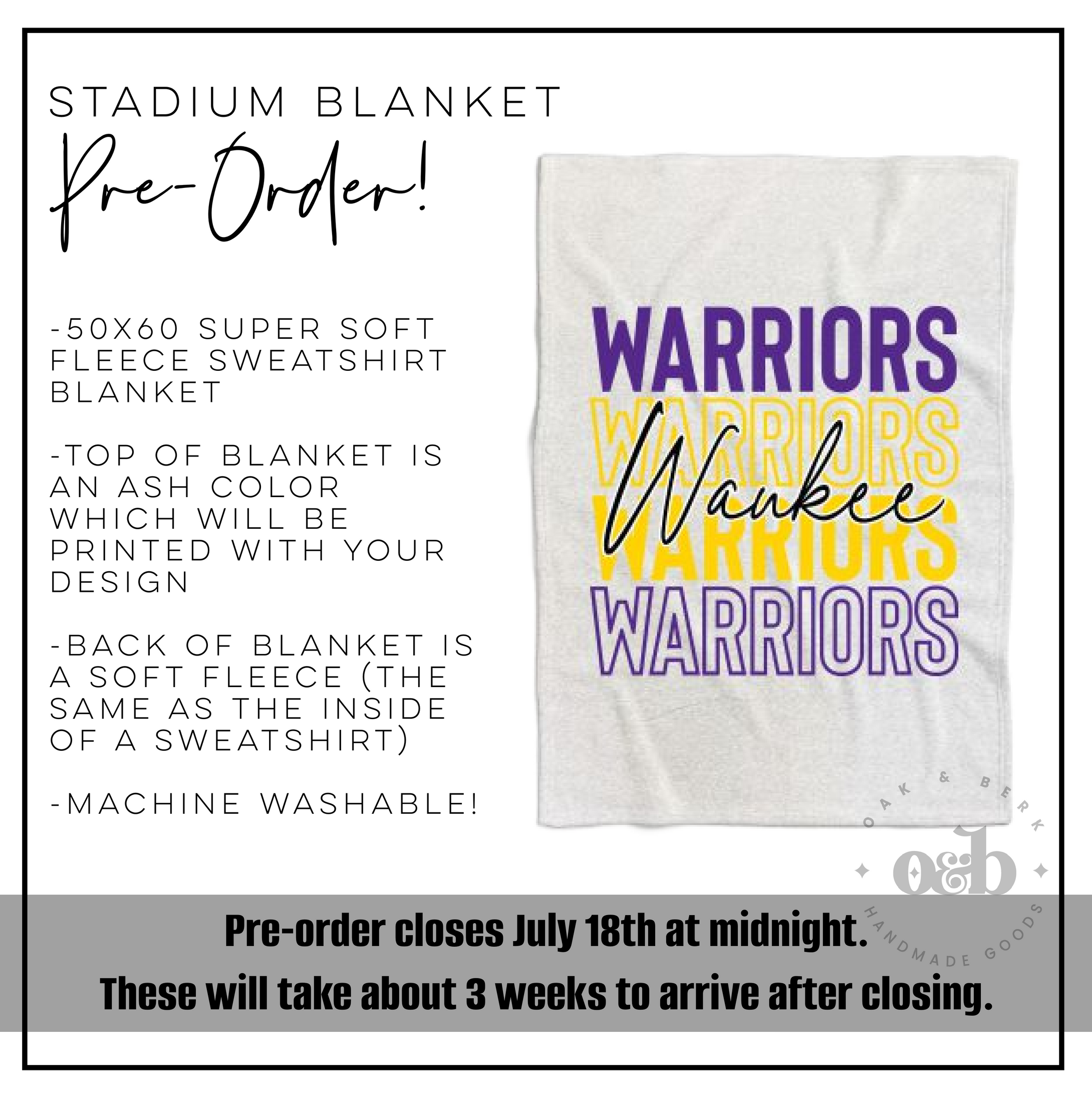 READY TO SHIP | Waukee Stadium Blanket