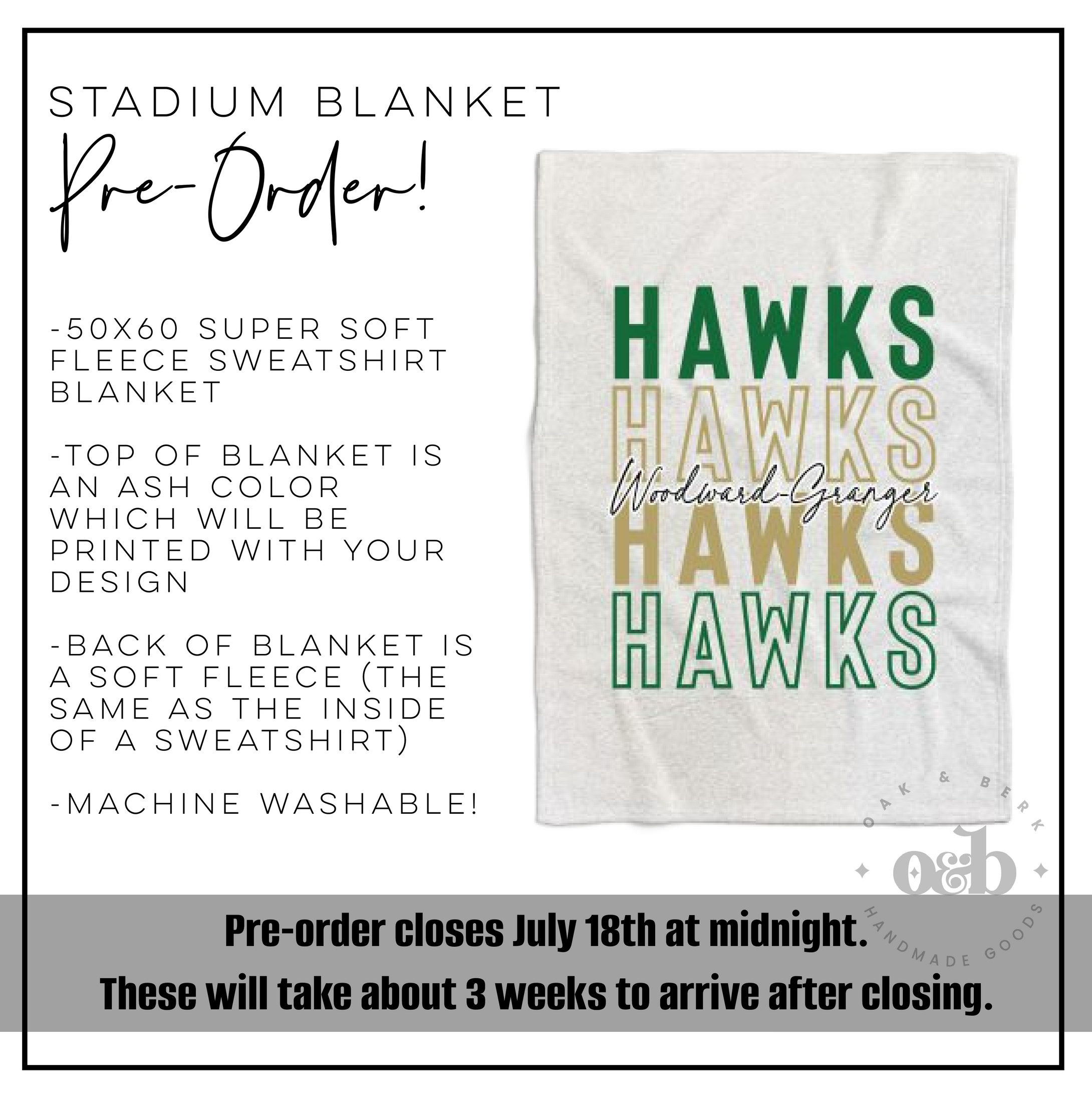 PRE-ORDER | Woodward-Granger Stadium Blanket