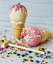 Load image into Gallery viewer, RTS / Chocolate Breakable Ice Cream Cones w/ Mini MM&amp;s, White