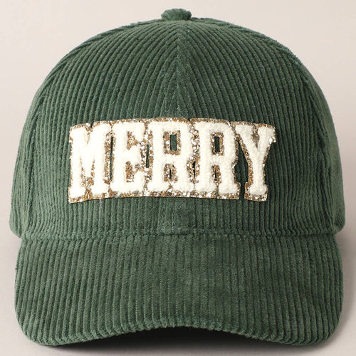 RTS / Merry Embroidered Patch Corduroy Hat, sage