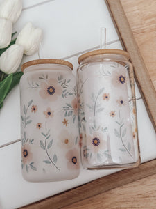 RTS / Glass Cup: Frosted Whimsical Garden 16oz
