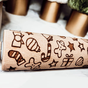 RTS / Christmas Cookie Wood Rolling Pin