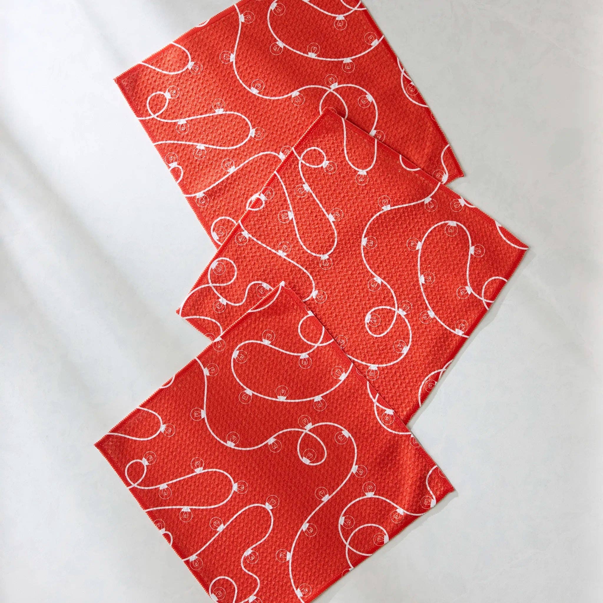 Geometry / Red Holiday Lights Dishcloth Set