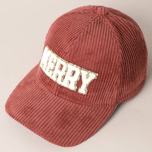 RTS / Merry Embroidered Patch Corduroy Hat, burgundy