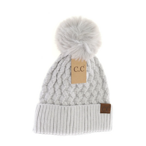 RTS / ADULT Woven Cable Knit Pom Beanies