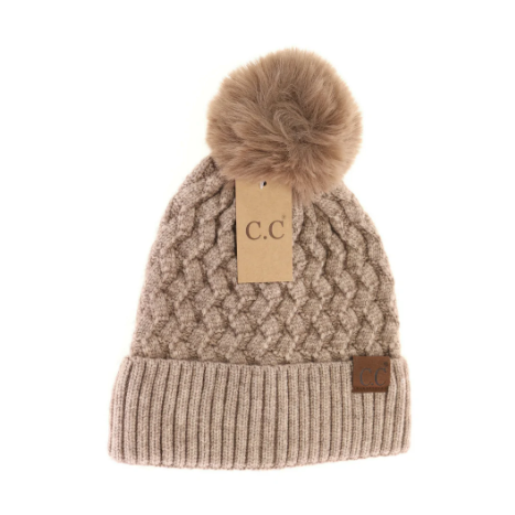 RTS / ADULT Woven Cable Knit Pom Beanies