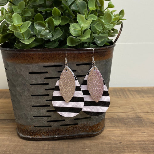 Teardrops - Black and White Striped + Silver
